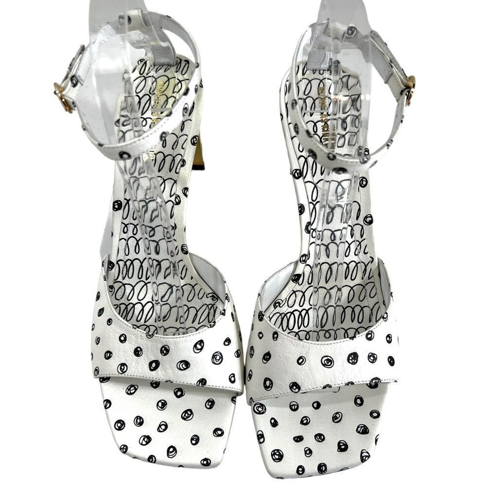 Nicholas Kirkwood MAEVA Ankle Strap Sandals in White & Black Doodle Print - Picture 5 of 16
